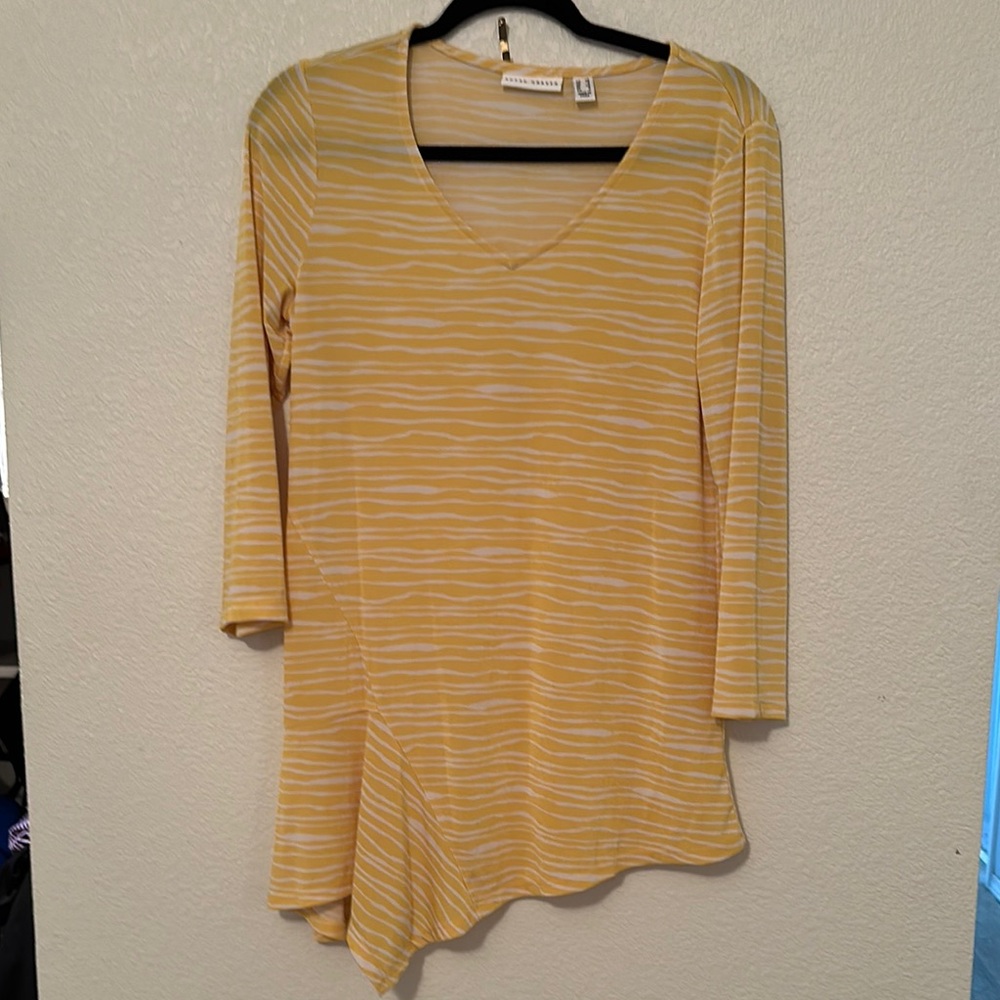Susan Graver Yellow Tunic with Long Sleeves and Asymmetrical Hem